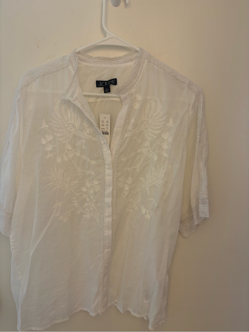 J. Crew White Embroidered Short-Sleeve Button-Down Shirt